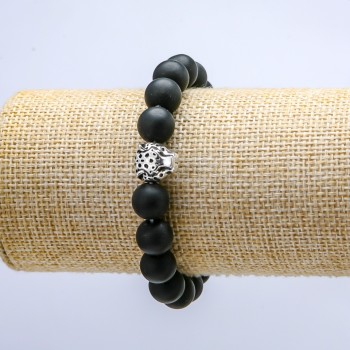 Brățară pe elastic din șungit (artificial), diametrul 10 mm ± Leopard, lungime 18 cm+