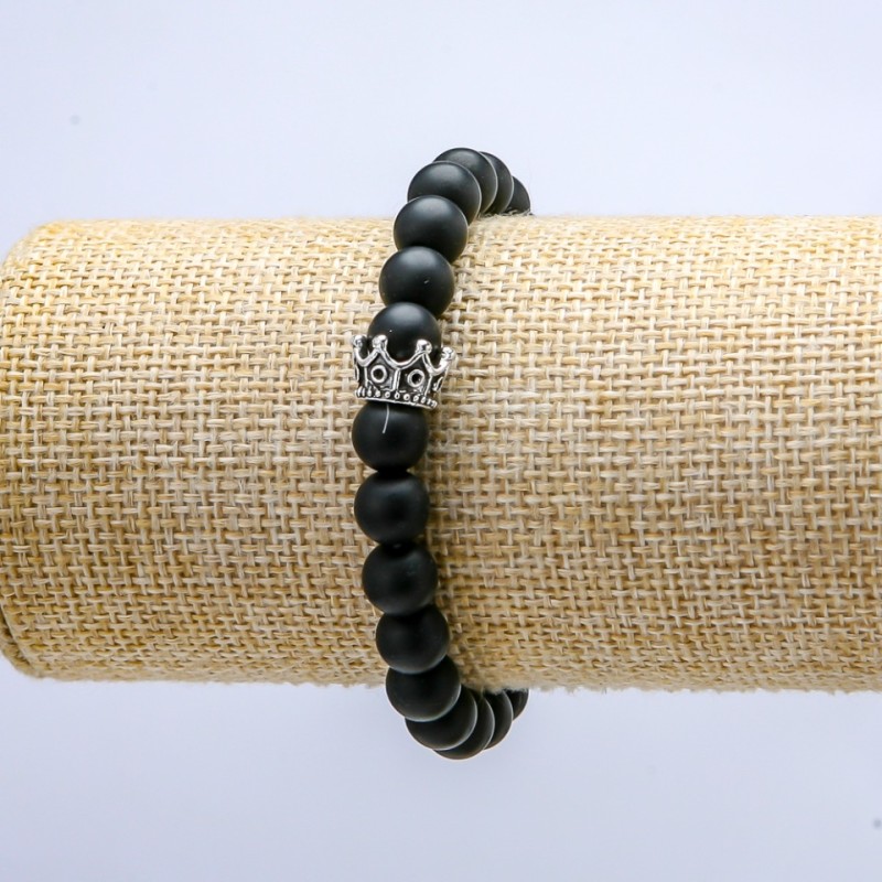 Brățară elastică cu șungit artificial, diametru de 8 mm, cu coroană