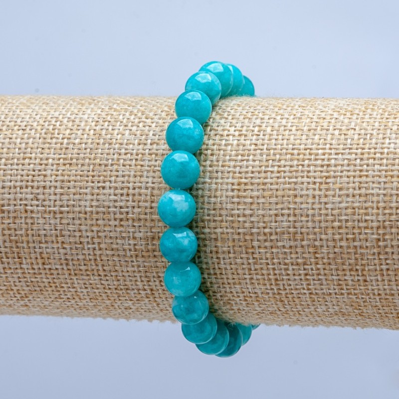 Brățară pe elastic din piatră naturală, acvamarin, bilă netedă, diametru 8 mm +