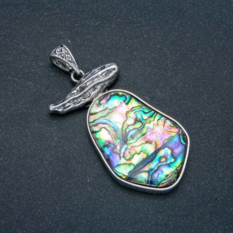 Pandantiv Haliotis, metal argintiu 62×32 mm+