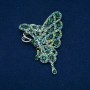 Broșă în formă de fluture, cu strasuri verzi și de culoare benzină, metal auriu 75×50 mm +