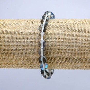 Brățară din sticlă opală albastră, efect cameleon pe elastic, bilă netedă, diametru 8 mm, lungime 18 cm