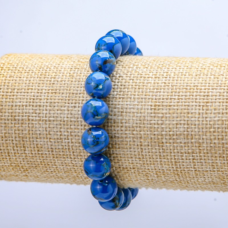 Brățară elastică din jasper imperial albastru (presat), bile netede, diametru 10 mm, lungime 18 cm