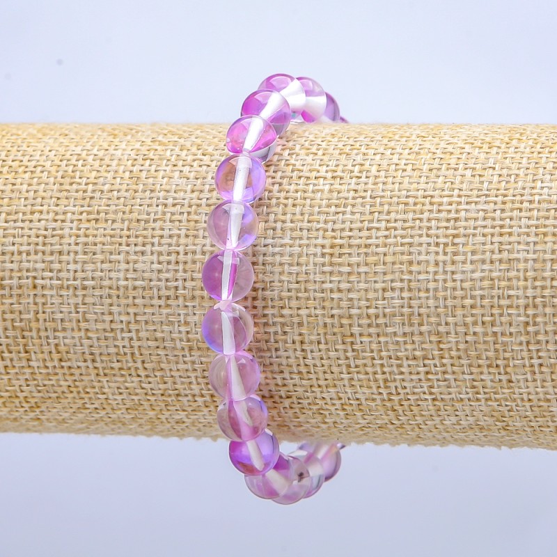 Brățară pe elastic din sticlă opală «Hameleon mov» — mărgele netede, diametrul 8 mm+-, lungimea 18 cm+-