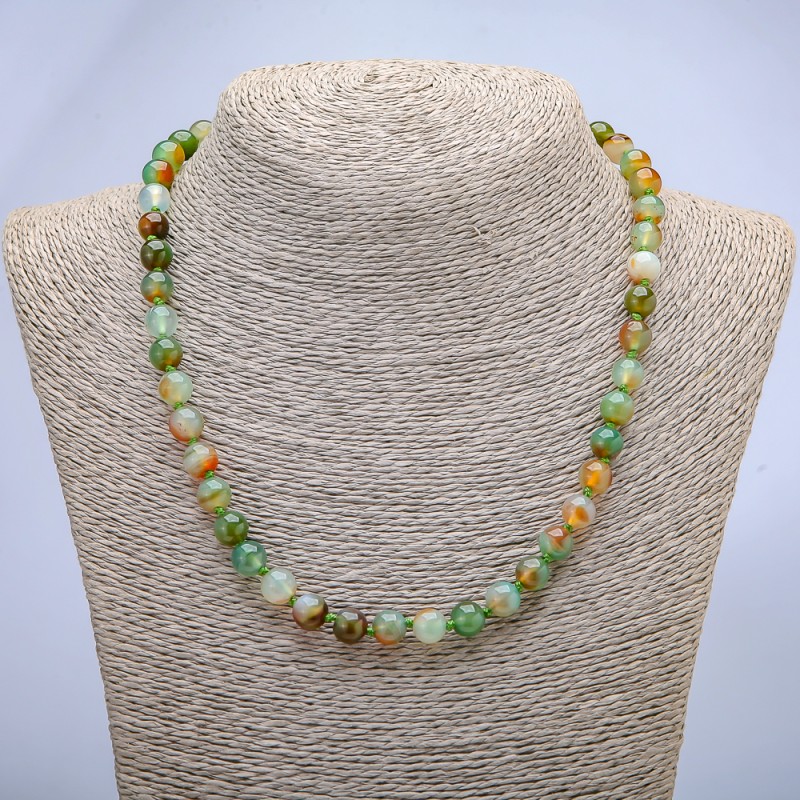 Colier din agat brazilian, mărgele rotunde, diametrul 8 mm, lungime 45 cm+