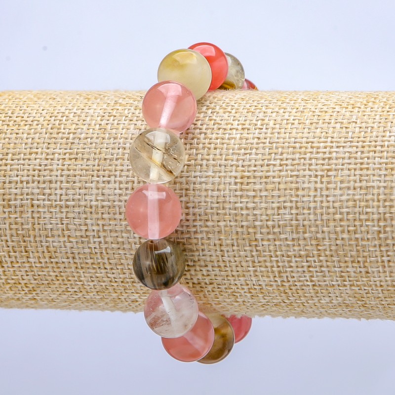 Brățară pe elastic din piatră naturală calcedon, sortiment de mărgele, diametrul de 12 mm (+/-), lungimea 18 cm+