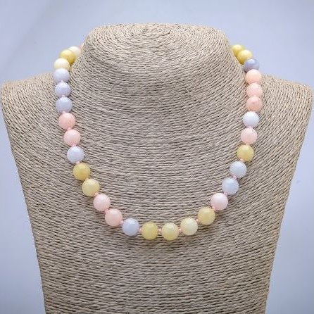 Colier din Morganit, piatră naturală, mărgele netede, diametrul de 10 mm, lungime 48 cm