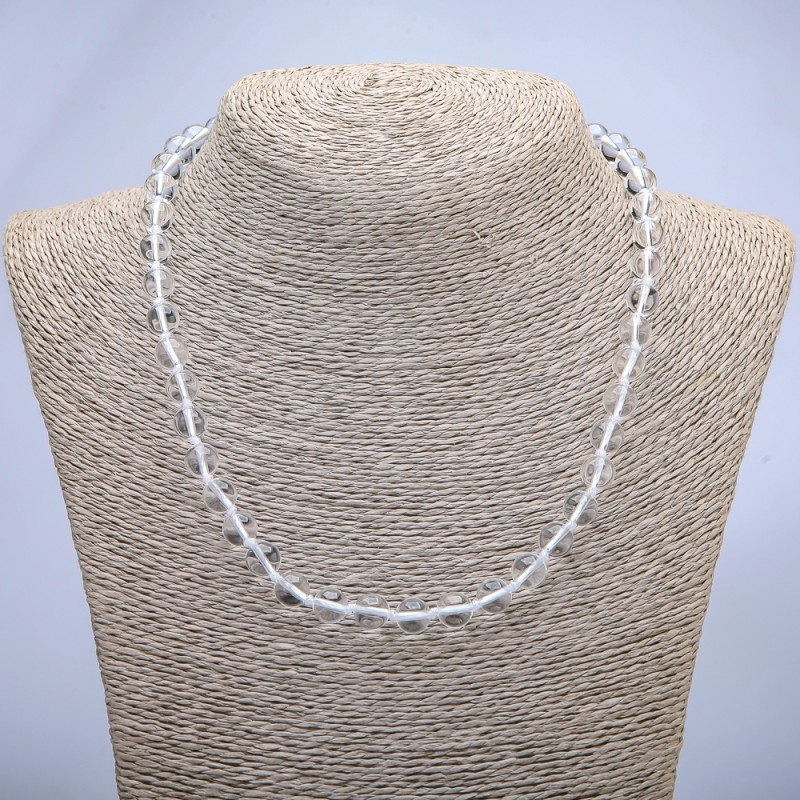 Colier din piatră naturală – cristal de munte, bile netede, diametrul 8 mm, lungime 45 cm