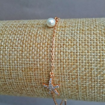 Brățară Xuping cu placare aur 18K, cu cristale albe și mărgea centrală, lungime 17–20 cm, grosime 1,2 mm +