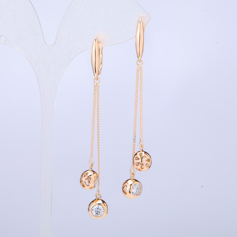 Cercei Xuping placare aur 18K cu cristale albe, lungime 70 mm +