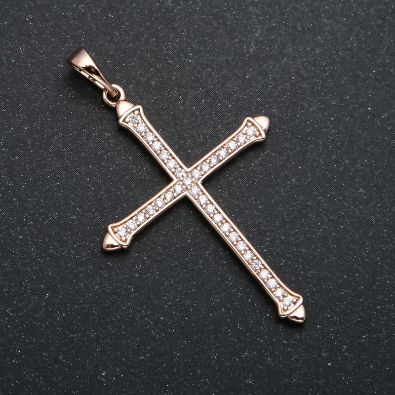 Pandantiv Xuping placat cu aur 18K – Cruce cu pietre albe, diametrul 40x25 mm +