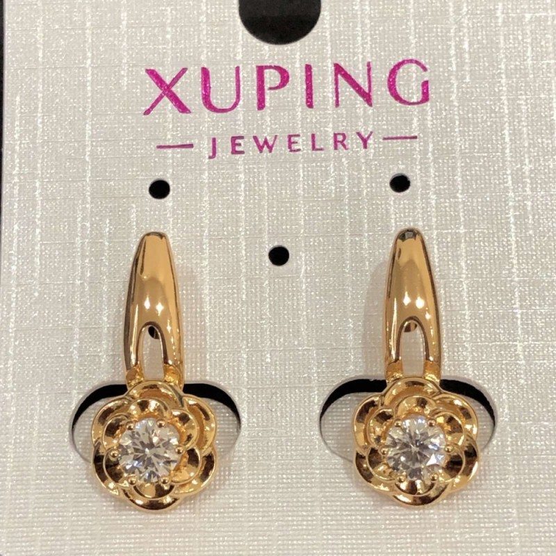 Cercei Xuping cu placare aur de 18K și cristal alb, diametrul 22x10 mm +