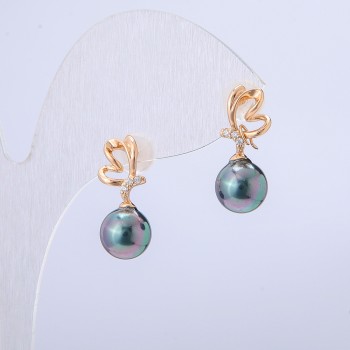 Cercei Xuping placare cu aur 18K cu cristale albe și mărgea neagră din benzină, diametrul 19×8mm +