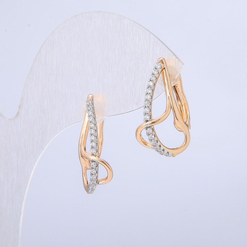 Cercei Xuping cu placare 18K, cu cristale albe, diametrul de 21x10 mm +