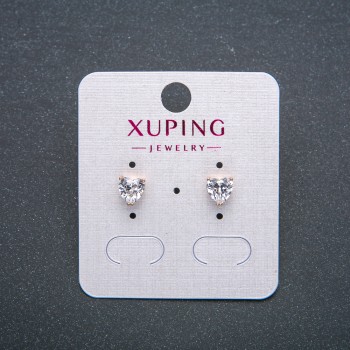 Cercei cu știft în formă de inimă Xuping, placare cu aur 18K, cristal alb, diametrul 6 mm +