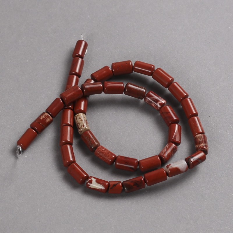 Mărgele pe șnur din piatră naturală: jasper roșu, cilindru neted, diametru 10×6 mm, lungime 41 cm +