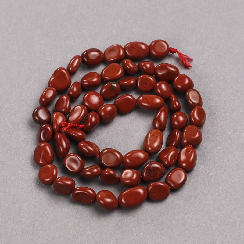Mărgele pe șnur din piatră naturală jasper roșu, fațetate, diametrul 8x6 mm, lungime 39 cm