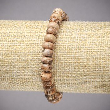 Браслет на гумці з натурального каменю Пейзажна Яшма гладкий рондель, діаметр 8х5мм+-, довжина 18см+