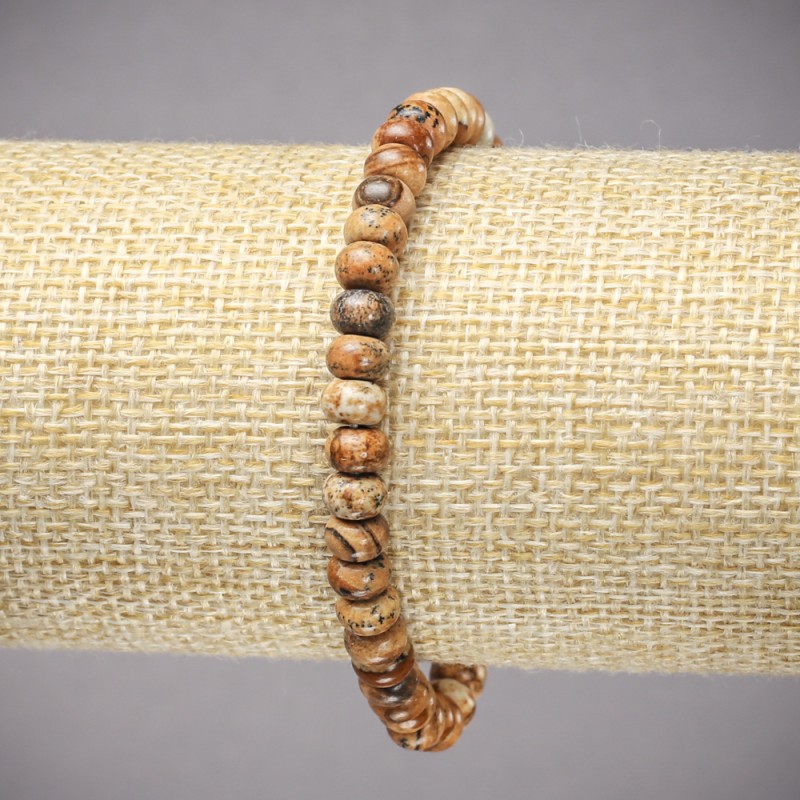 Brățară elastică din jasper peisaj, rondel neted, diametru 6x4 mm, lungime 18 cm