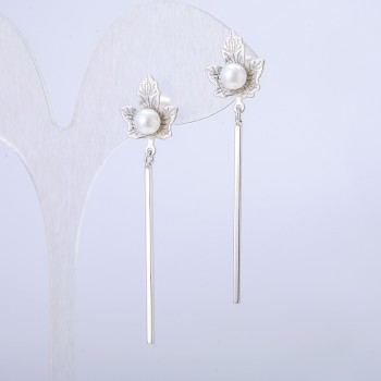 Cercei Xuping cu placare rodiu și perlă albă, diametrul 50 × 12 mm +