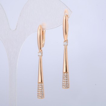 Cercei Xuping cu placare aur 18K, cu strasuri albe, lungime 50 mm