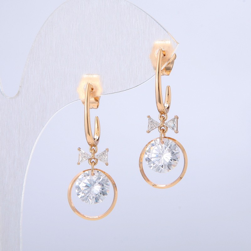 Cercei Xuping cu aur 18K, cu strasuri albe și cristale, diametrul 30x12 mm +