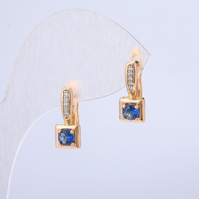 Cercei Xuping placare cu aur 18K, cu cristal albastru, diametrul de 15 x 6 mm +