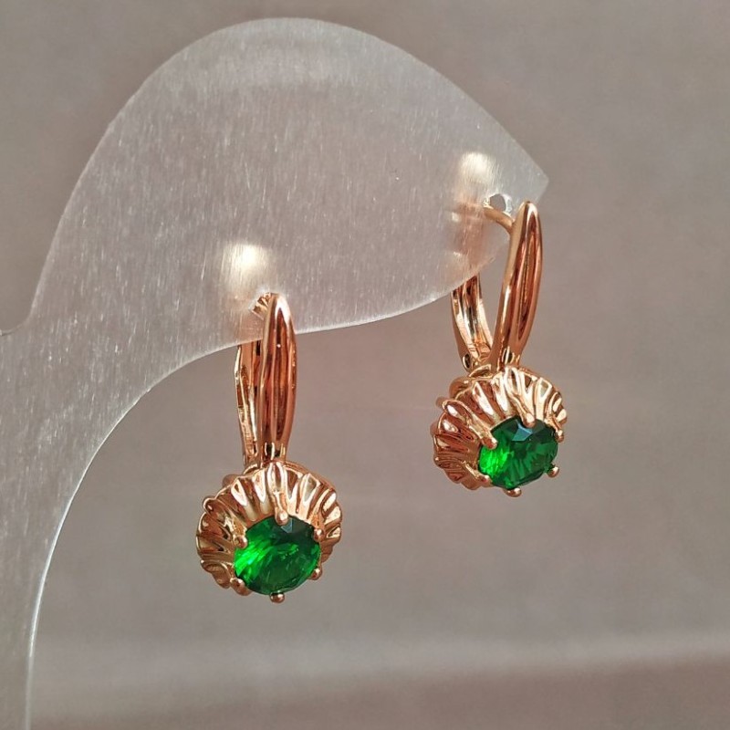 Cercei Xuping cu placare aur 18K, cristal verde, diametrul 27×10 mm