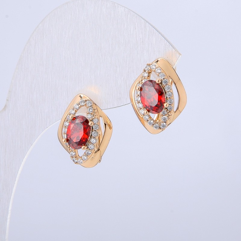 Cercei Xuping placare aur 18K cu cristale roșii și strasuri albe, diametrul 16x12 mm +