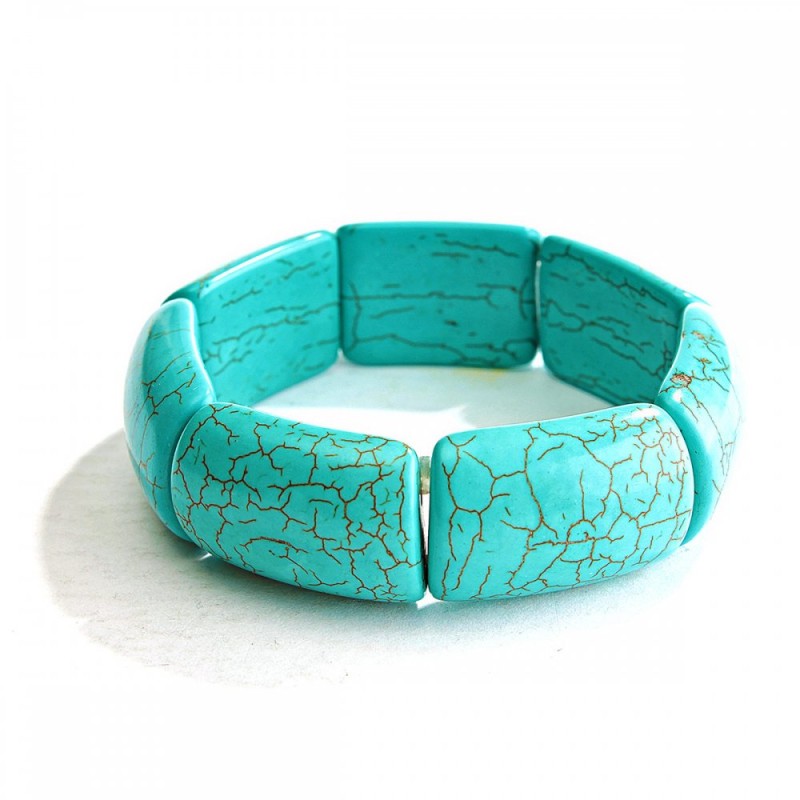 Brățară pe elastic din turcoaz verde cu vene, pietre rectangulare mari 20x30 mm
