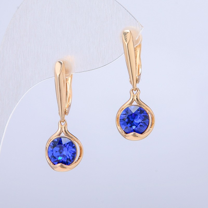 Cercei Xuping placare aur 18K cu cristale albastre, diametrul 10x26 mm +