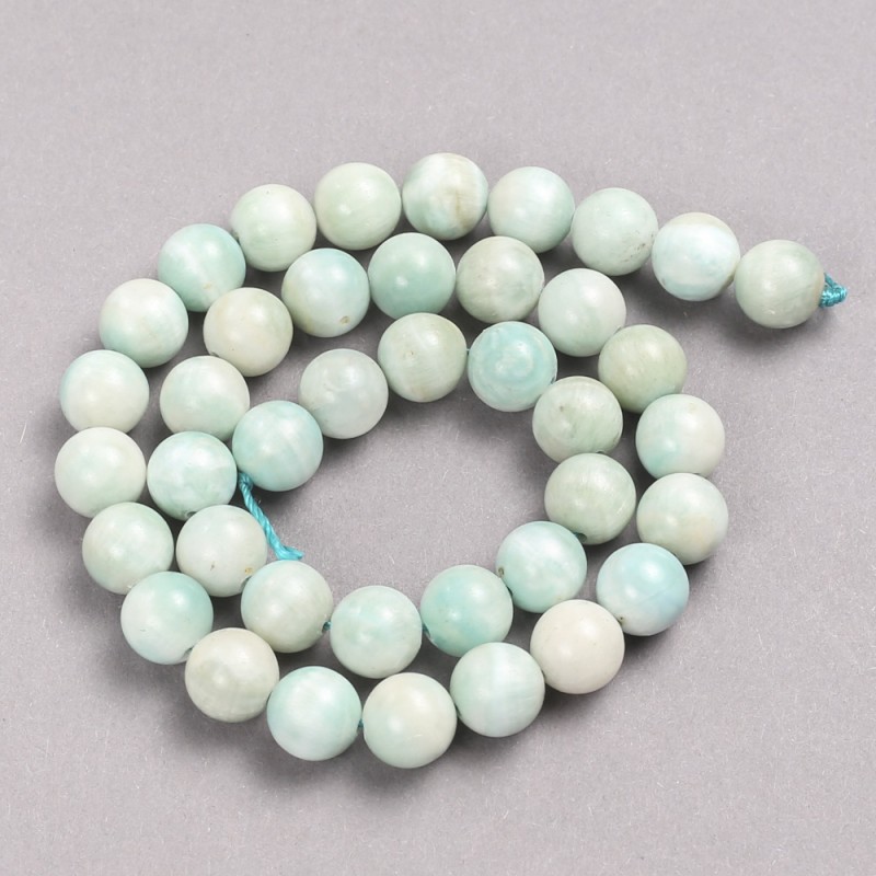 Mărgele pe șnur din Larimar natural, bile netede, diametru 10 mm, lungime 39 cm +