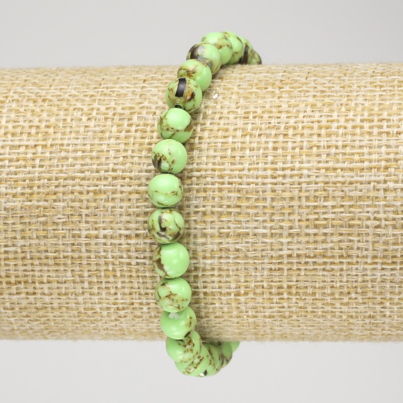 Brățară pe elastic cu jasp imperial verde salată (presat) bilă netedă, diametrul 6 mm+