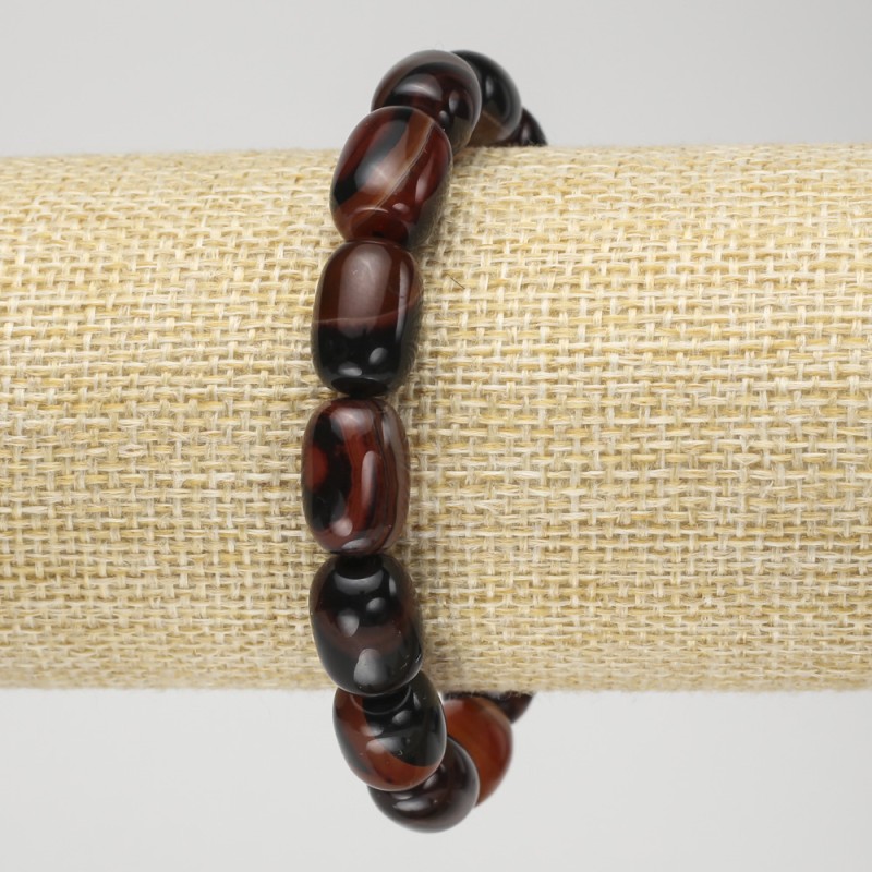 Brățară pe elastic din agat natural, în formă de butoi neted, diametrul 10×13+