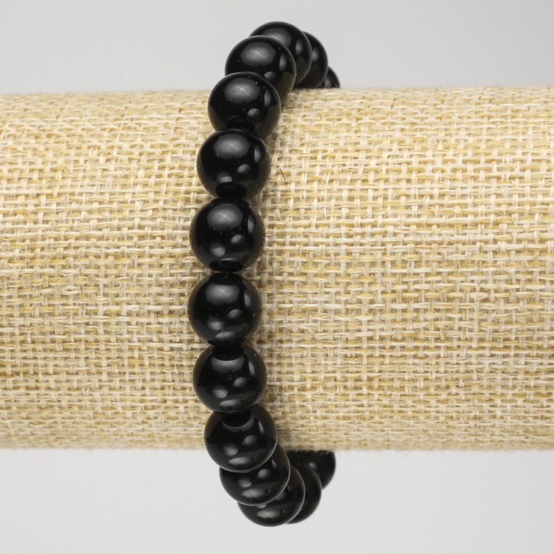 Brățară elastică din turmalin negru natural, mărgele netede, diametru de 10 mm +