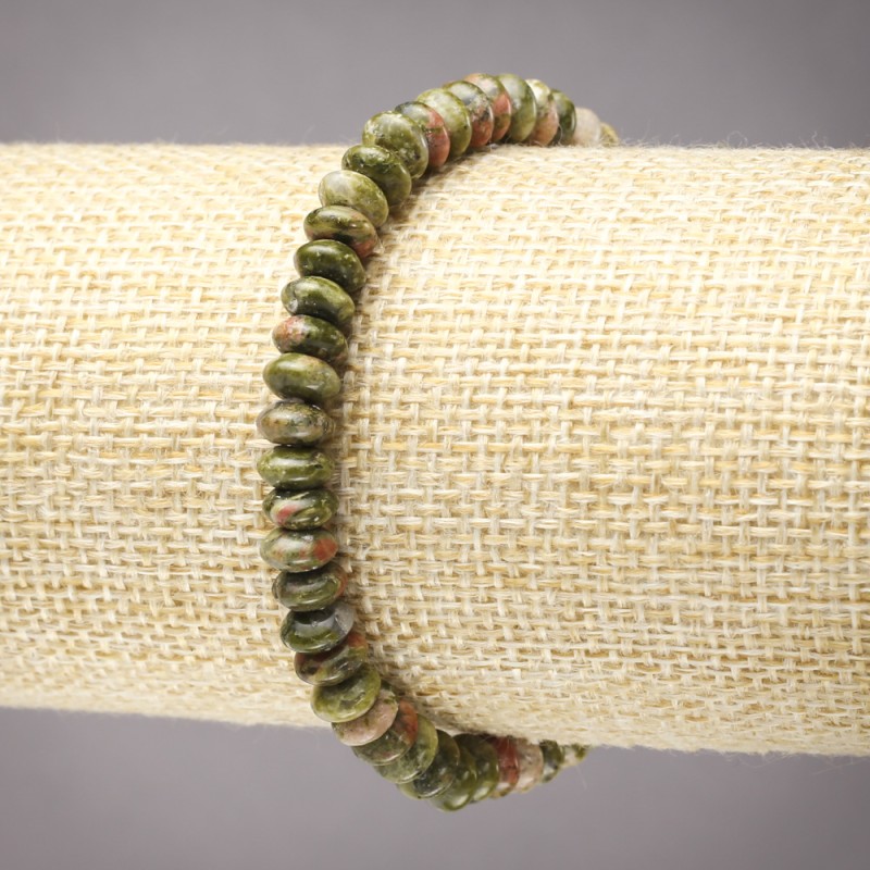 Brățară elastică din piatră naturală: jasper, heliotrop și unakit, rondele netede, diametru 6x3 mm+