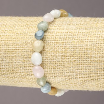 Браслет на гумці із натурального каменю Морганіт галтівка, діаметр 7х9(+-)мм