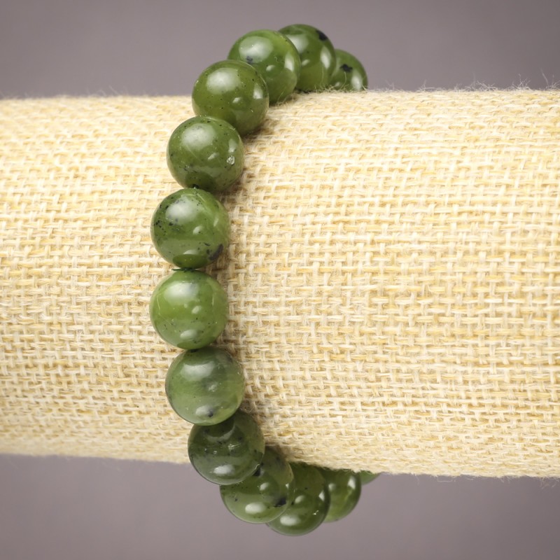Brățară pe elastic din jad canadian, mărgele netede, diametrul de 10 mm+