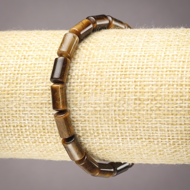 Brățară pe elastic din piatră naturală ochi de tigru, mărgele cilindrice netede, diametru 10x6 mm+