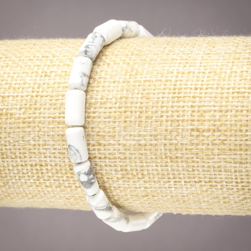 Brățară pe elastic din piatră naturală kaolinit, cilindri netezi, diametru 10x6 mm+