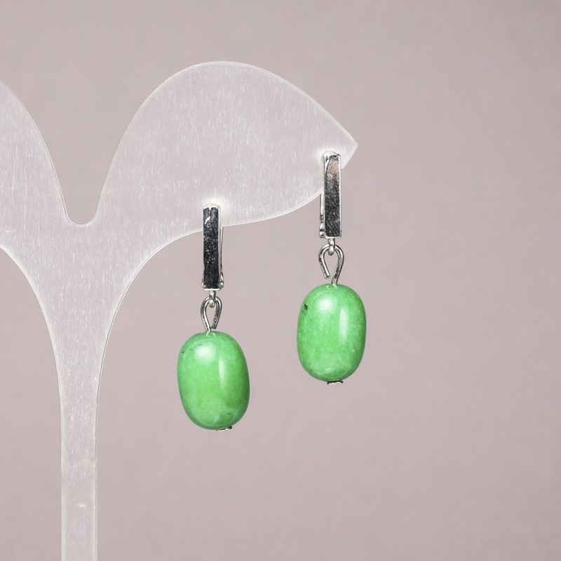 Cercei din piatră naturală Chrysoprază, formă tobă netedă, diametrul 10×14 mm ±, lungime 32 mm ±