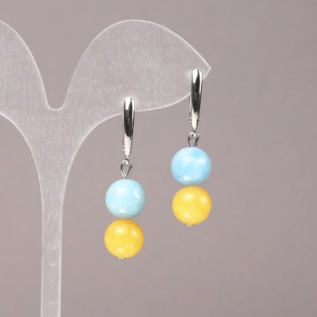 Сережки з натурального каменю Аквамарин і Цитрин, діаметр 10мм+-, довжина 40мм+