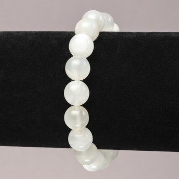 Brățară pe elastic din piatră naturală adularit, mărgea netedă, diametrul 10 mm+