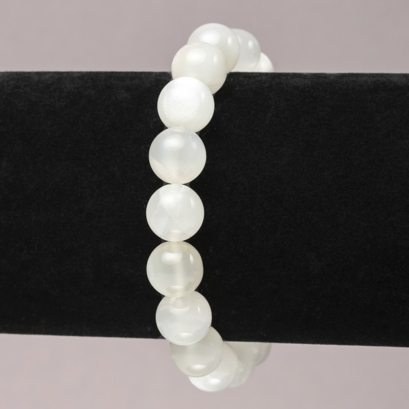 Brățară pe elastic din piatră naturală adularit, mărgea netedă, diametrul 10 mm+