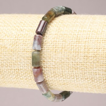 Brățară elastică din piatră naturală jasper multicolor, mărgele cilindrice netede, diametrul 10x6 mm+