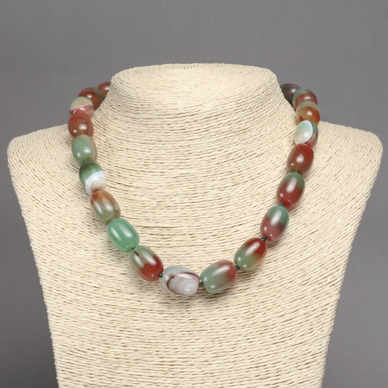 Colier din agat brazilian, mărgele netede, în formă baril, diametrul 17×13 mm, lungime 45 cm