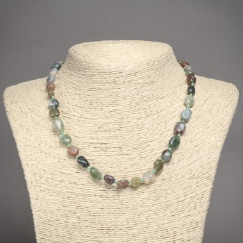 Colier din piatră naturală, jasper multicolor, mărgele rotunjite, diametrul 8×10 mm, lungime 45 cm ±