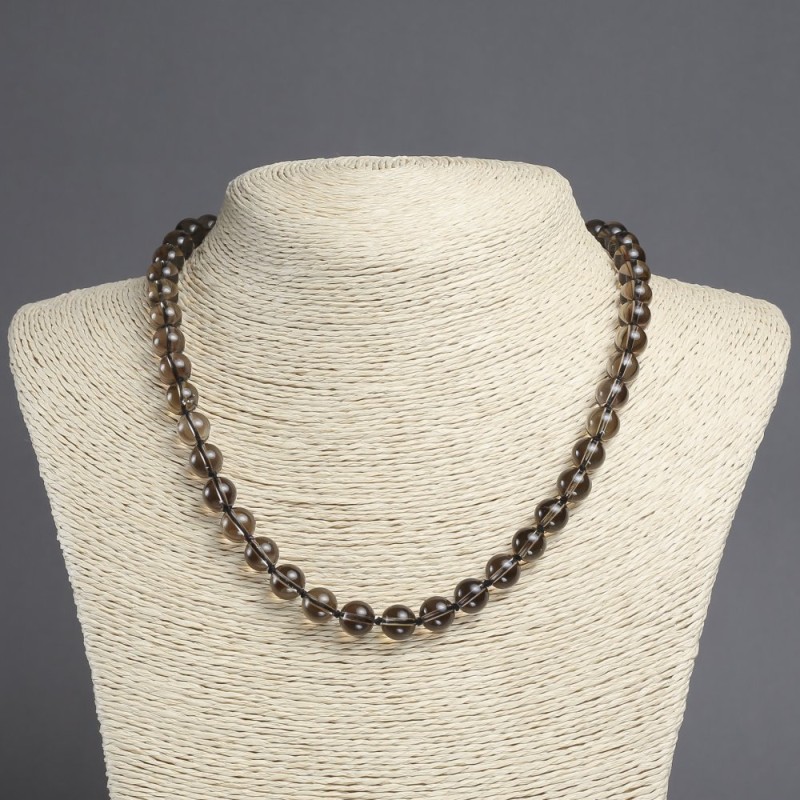 Colier din topaz fumuriu natural, mărgele netede, diametrul aproximativ 8 mm, lungime 45 cm