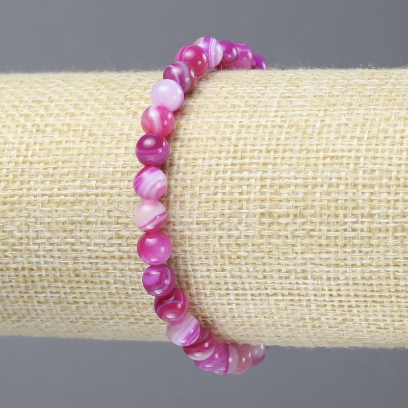 Brățară pe elastic din agate de zmeură, mărgele netede, diametrul 6 mm+