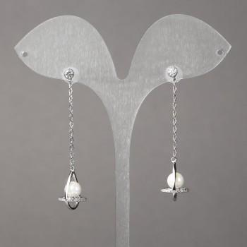 Cercei Xuping placate cu rodiu, cu cristale albe și mărgele 15x11 mm, lungime 50 mm, grosime 1,1 mm